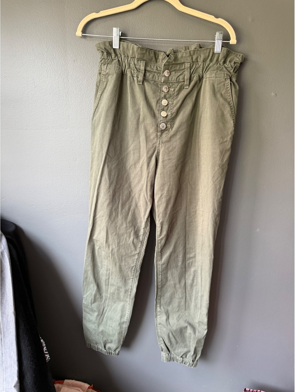 Veronica Beard Olive Green Paperbag Waist Button Fly Pants